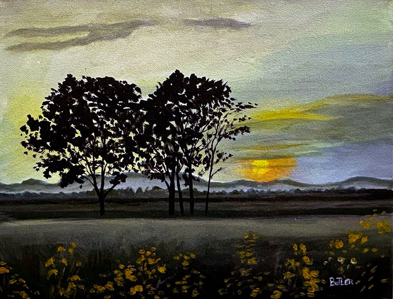 Landscape with Black Trees & Sunset